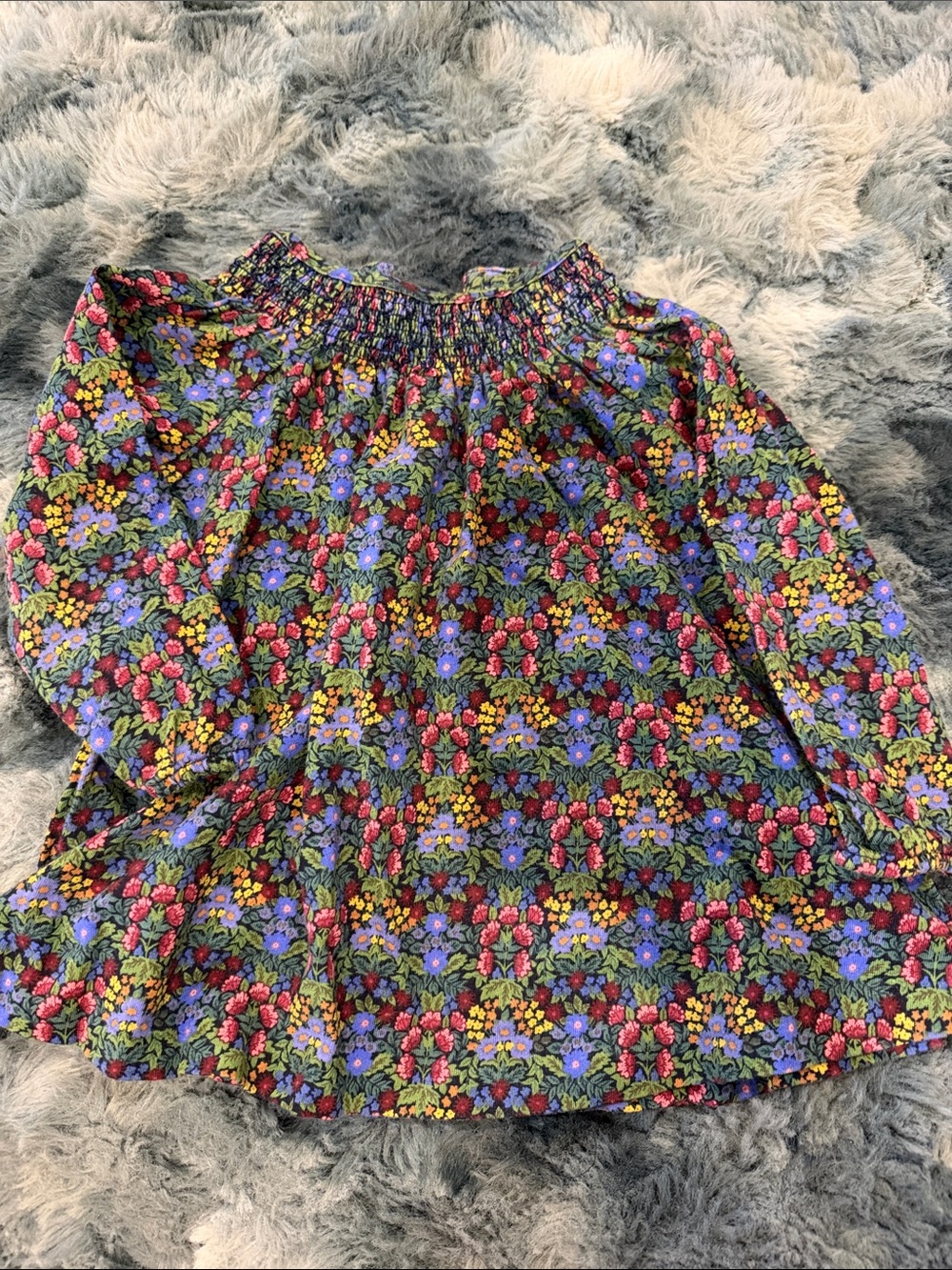 Ralph Lauren Girls Floral Smocked Neck Top - Purple, Red, Yellow, Green
